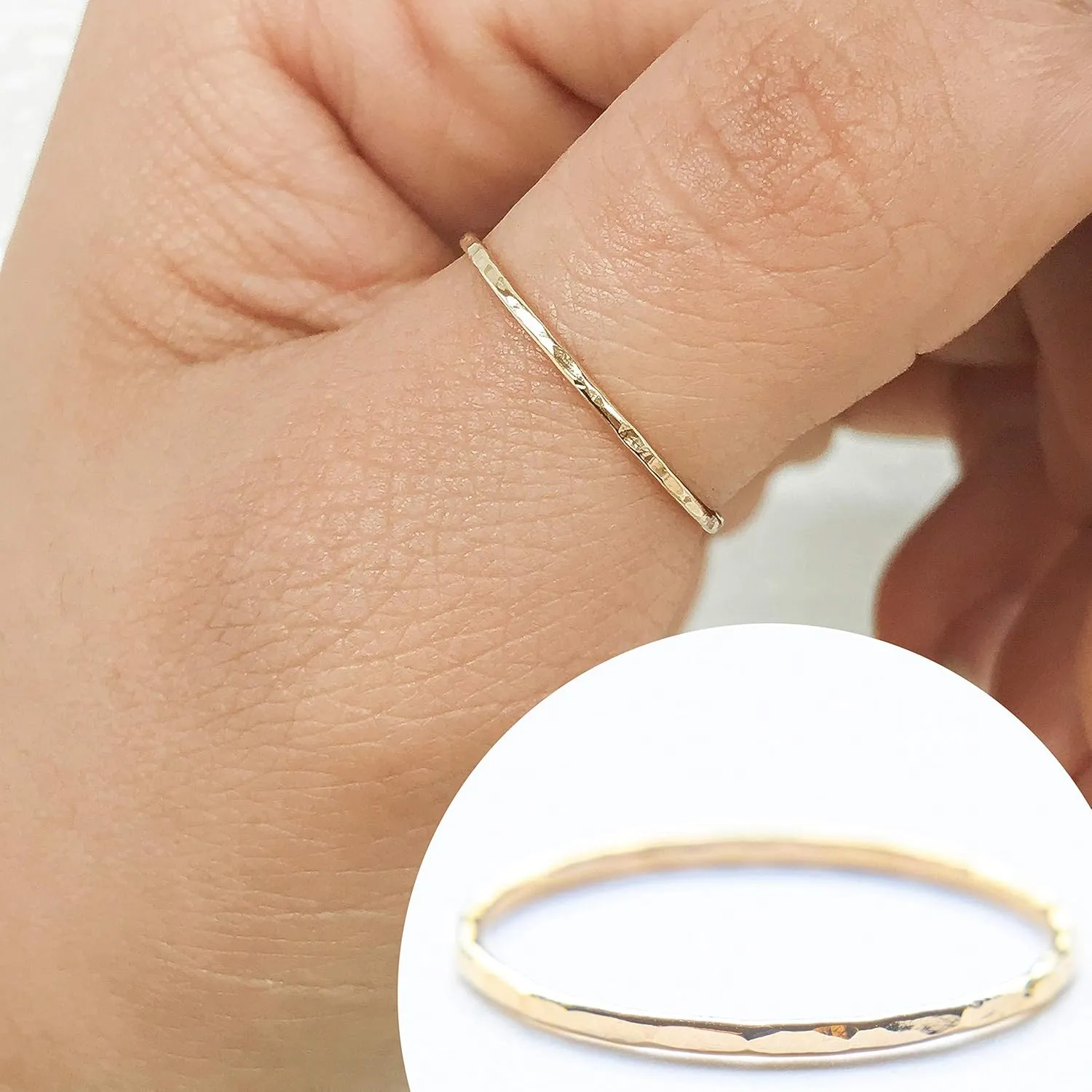 Hammered Gold Ring, Gold Stacking Rings, Minimalist Rings, Skinny Rings for Women (Size 8, Gold Fill)