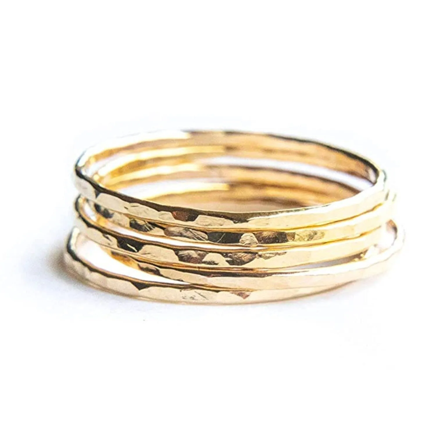 Hammered Gold Ring, Gold Stacking Rings, Minimalist Rings, Skinny Rings for Women (Size 8, Gold Fill)