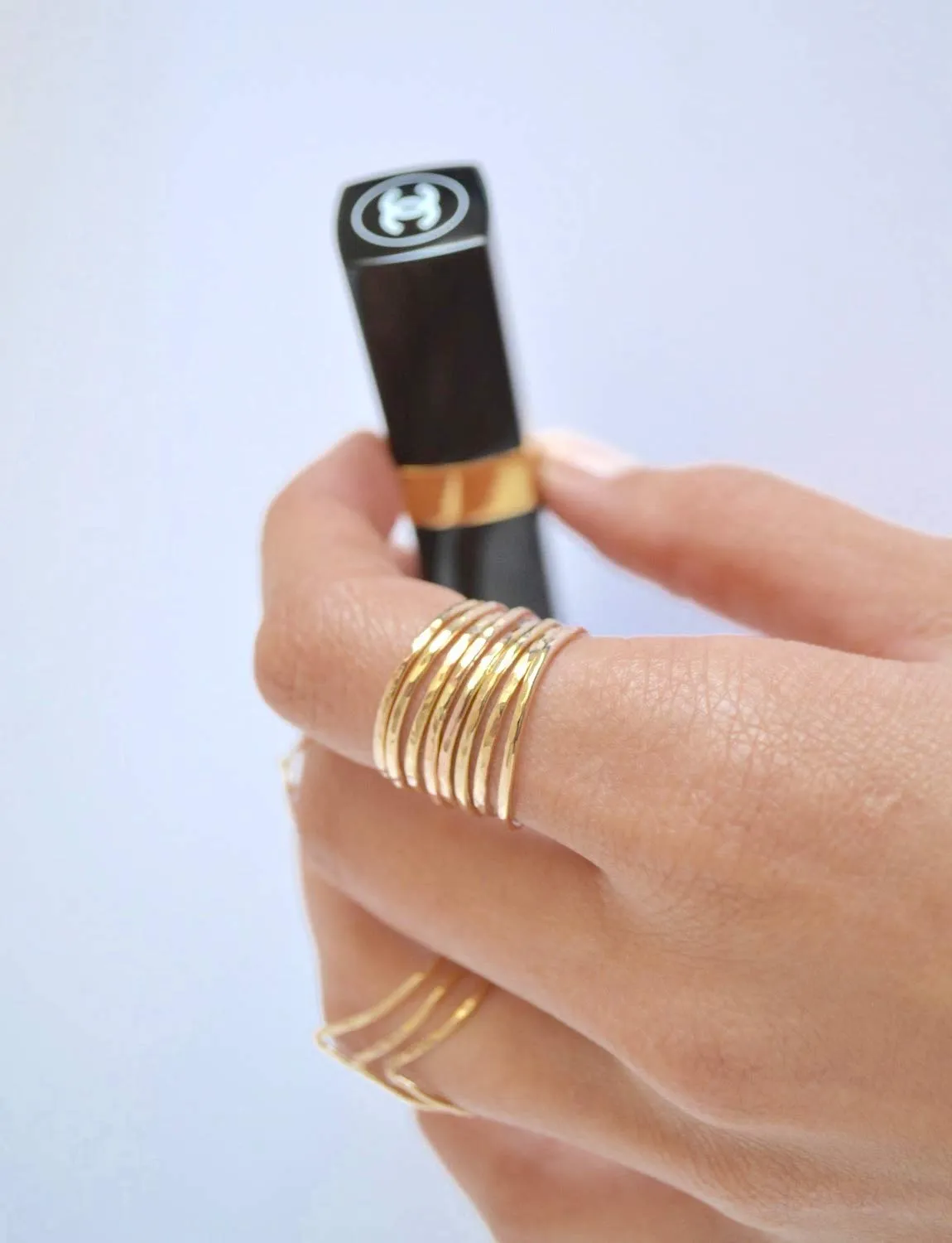 Hammered Gold Ring, Gold Stacking Rings, Minimalist Rings, Skinny Rings for Women (Size 8, Gold Fill)