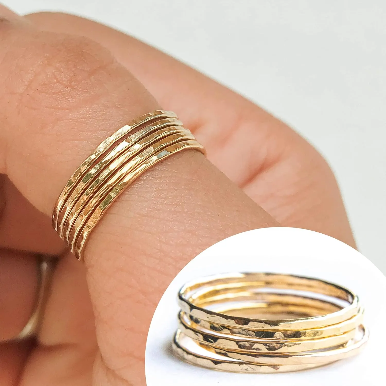 Hammered Gold Ring, Gold Stacking Rings, Minimalist Rings, Skinny Rings for Women (Size 8, Gold Fill)