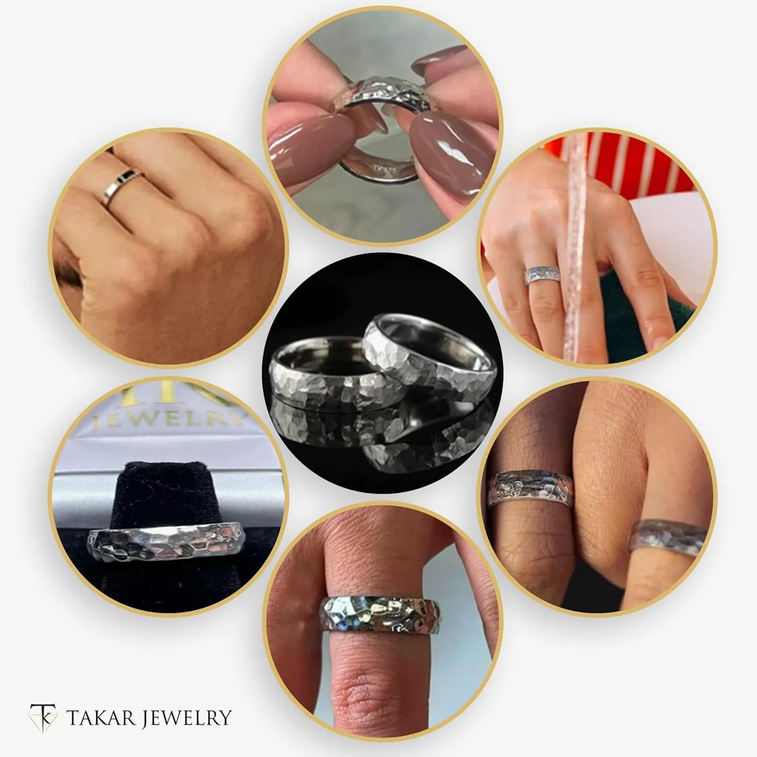 Hammered Sterling Silver Rings for Men and Women - 7mm Wide .925 Silver Bands in Small to Large Sizes - Comfortable Bands - Every Day Wear Hammered Band Ring - Christmas Gift Made In USA