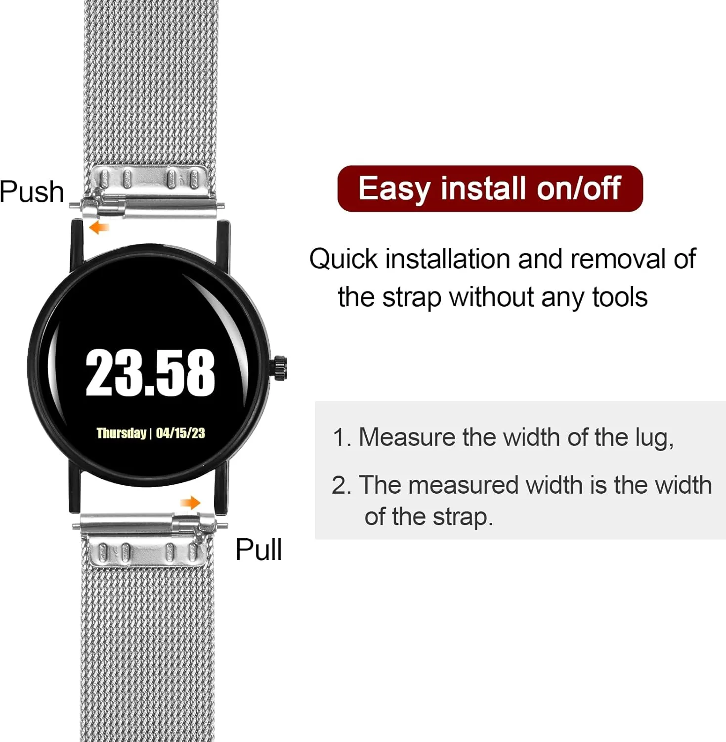 HARFINGTON 316L Stainless Steel Mesh Watch Band Quick Release Adjustable Metal Watch Strap for Men Women