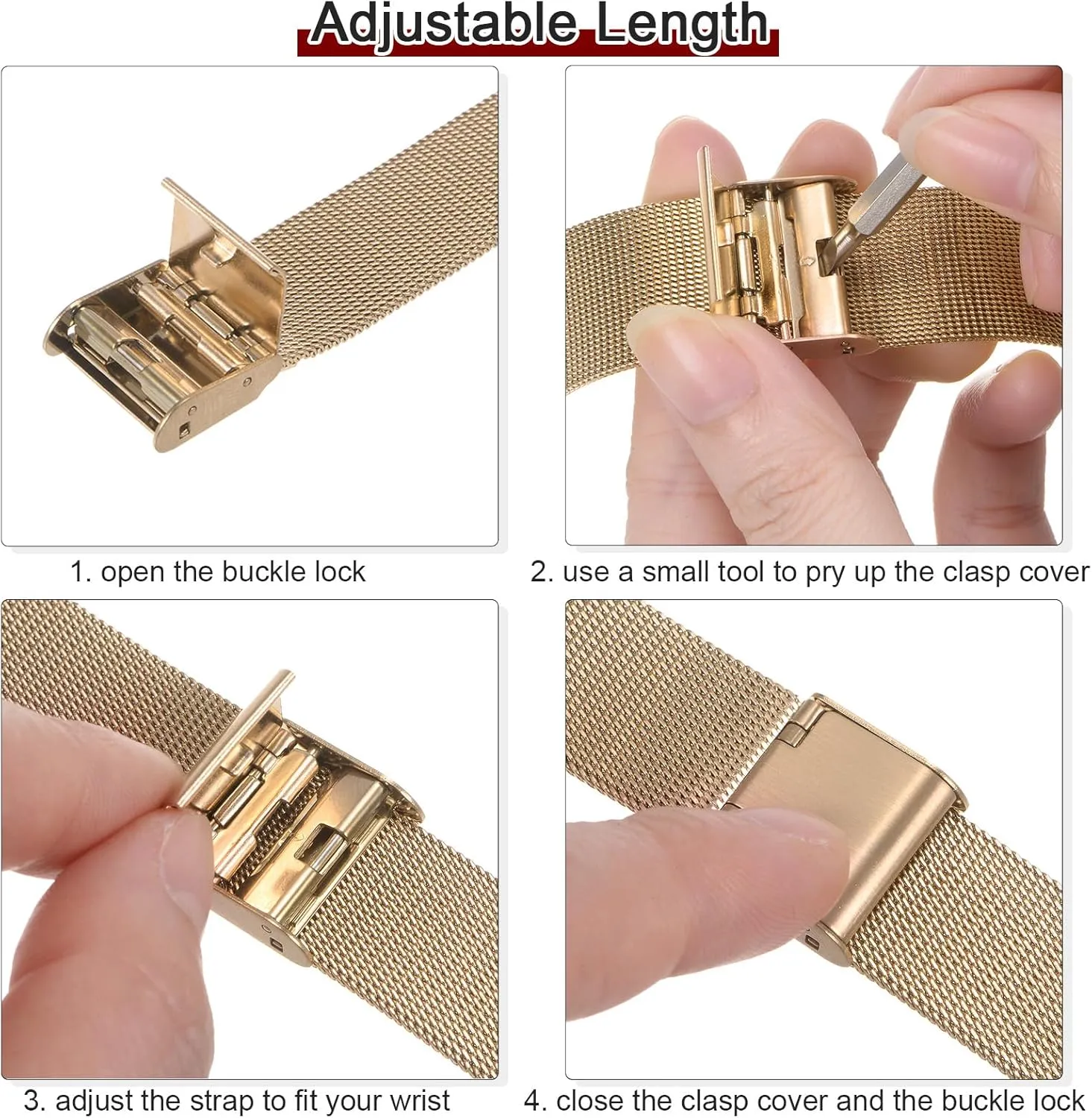 HARFINGTON 316L Stainless Steel Mesh Watch Band Quick Release Adjustable Metal Watch Strap for Men Women