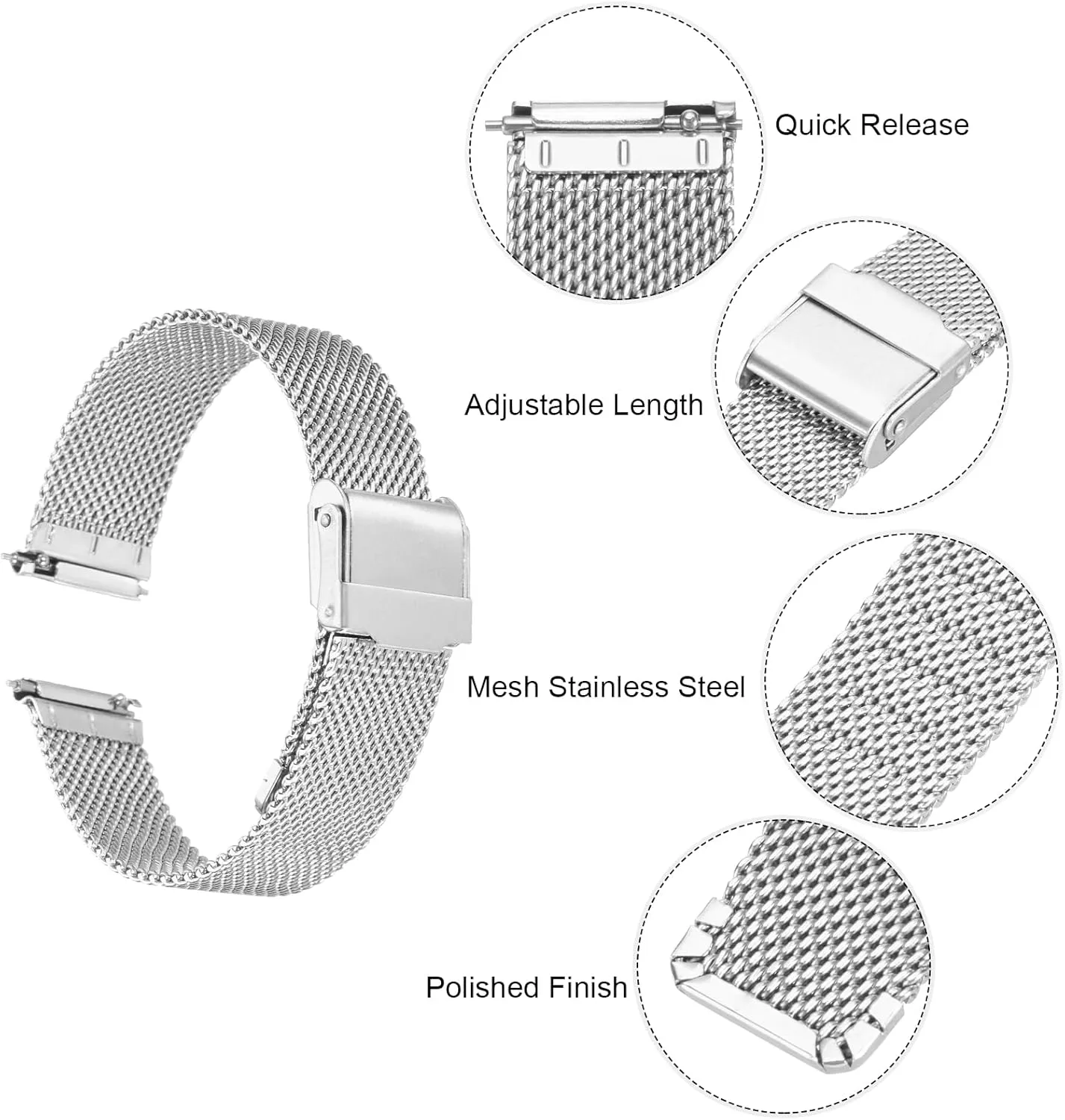 HARFINGTON 316L Stainless Steel Mesh Watch Band Quick Release Adjustable Metal Watch Strap for Men Women