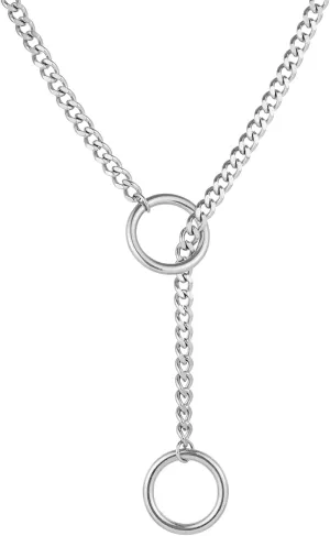 Heart O ring Slip Chain Necklaces for Women Stainless Steel Cuban Chain Bar Necklace Punk Rock Collar Necklace Handmade Adjustable Lariat Y Necklaces for Men