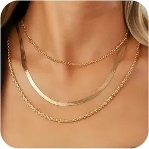 Herringbone Necklace for Women - Dainty Gold Necklace,14k Gold Plated Snake Gold Herringbone Chain Choker Necklaces,Simple Fashio Golds Layered Necklaces,Gold Jewelry Gift for Women