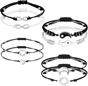 Hicarer 4 Sets Matching Yin Yang Friend Couple Bracelets Pinky Promise Bracelets Sun and Moon Bead Heart Bracelet for BFF Friendship Relationship