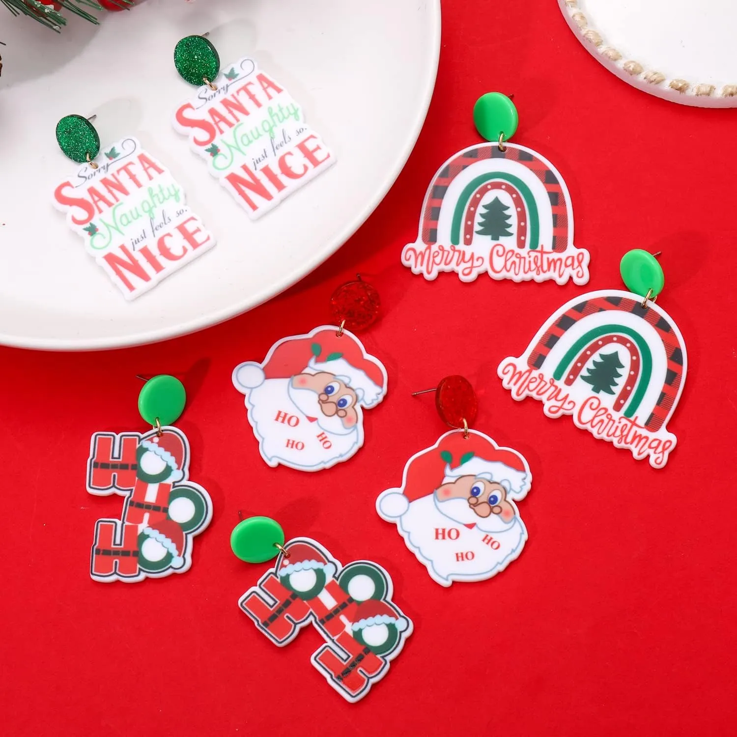 Holiday Earrings Set Christmas Halloween Earrings Acrylic Glow in The Dark Drop Dangle Earrings Light Up Earrings Halloween Xmas Christmas Party Decorations