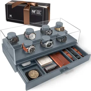 Holme & Hadfield Premium 7-Slot Wooden Watch Display Case with Lifetime Assurance  Large Handcrafted Mens Watch Box with Accessory Drawer  Fathers Day Gift for Collectors  Luxury Built to Last