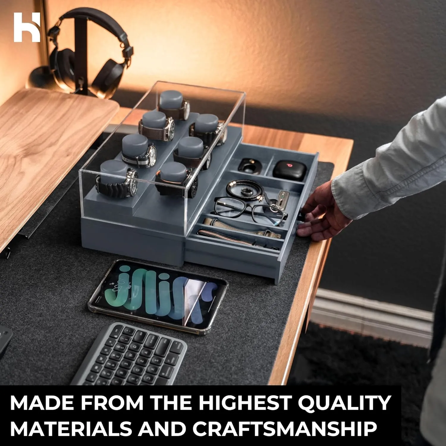 Holme & Hadfield Premium 7-Slot Wooden Watch Display Case with Lifetime Assurance  Large Handcrafted Mens Watch Box with Accessory Drawer  Fathers Day Gift for Collectors  Luxury Built to Last