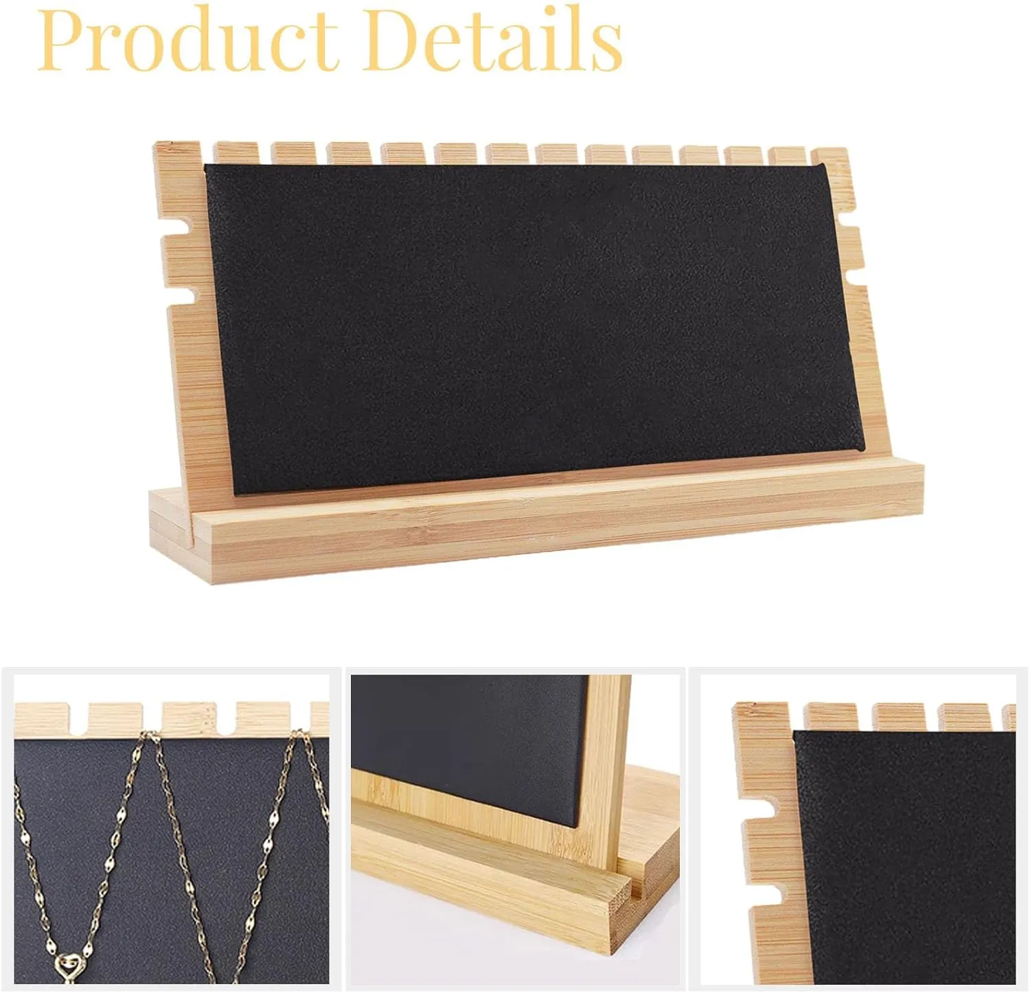 Horizontal Necklace Jewelry Display Stand with Black Leather Soft Mat Bamboo Necklace Pendant Tabletop Display Storage Holder