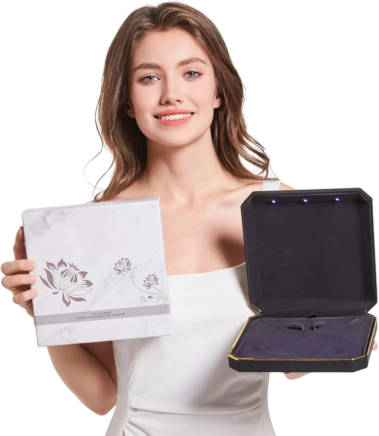 HSLFUAI Large Necklace Box, Necklace Gift Box with Led Light,Jewelry Box for Necklace,Jewelry Gift Box for Wedding, Birthday, Valentine' Day, Mother'S Day, Christmas