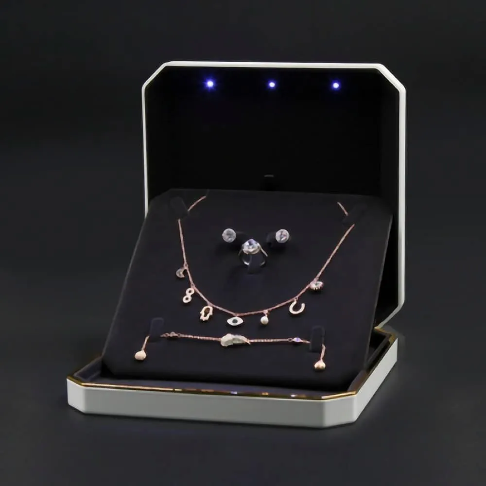 HSLFUAI Necklace Box with Led Light,Jewelry Box for Necklace,Jewelry Gift Box for Wedding, Birthday, Valentine' Day, Mother'S Day, Christmas,Black Velvet Interior Necklace Box(Blue)