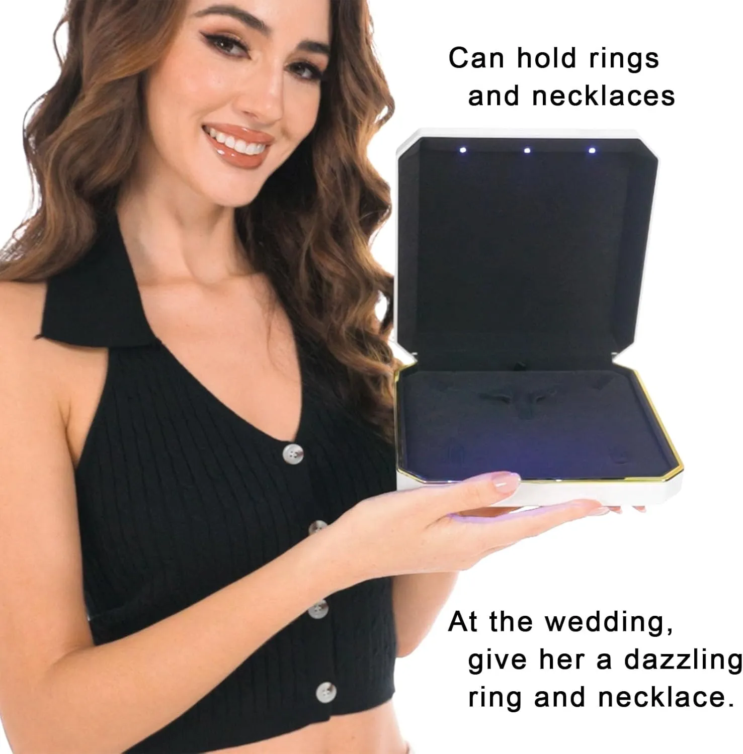 HSLFUAI Necklace Box with Led Light,Jewelry Box for Necklace,Jewelry Gift Box for Wedding, Birthday, Valentine' Day, Mother'S Day, Christmas,Black Velvet Interior Necklace Box(Blue)