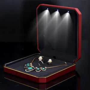 HSLFUAI Necklace Box with Led,Jewelry Box for Necklace, Large Necklace Box,Jewelry Gift Box for Wedding, Birthday, Valentine' Day, Mother'S Day, Christmas,Black Velvet Interior Necklace Organizer