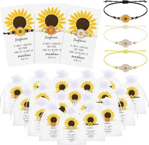Huquary 36 Set Inspirational Gifts Bulk Sunflower Bracelets for Women Easter Handmade Sunflower Bracelets with Thank You Cards for Mother's Day Friend Women Coworker