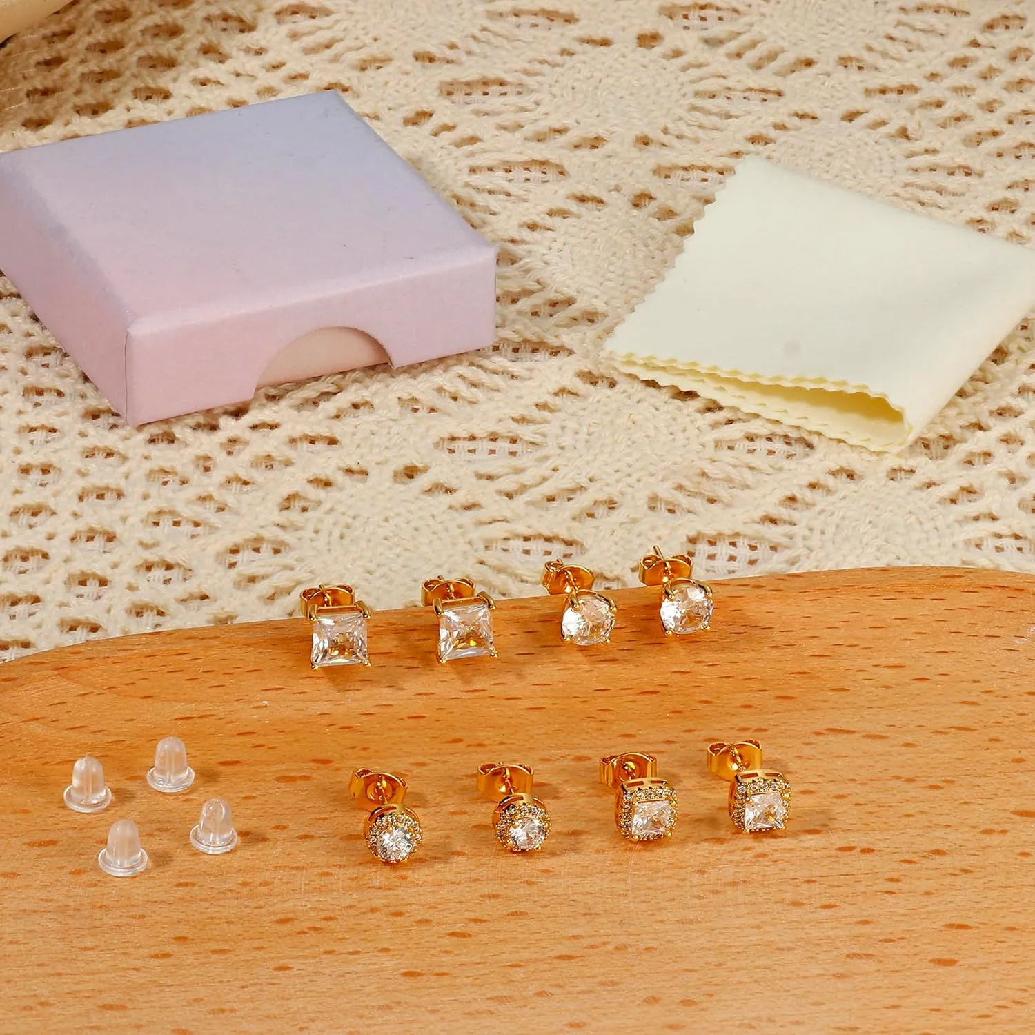 Hypoallergenic Stud Earrings for Women Men - 925 Sterling Silver Earrings for Sensitive Ears - 6/8/10mm Cubic Zirconia Earrings Studs-18K Gold Plated Simulated Diamond CZ Halo Earrings 2/4Pairs