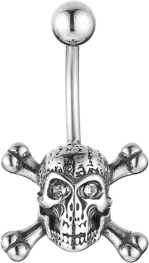 HZMAN Belly Button Rings for Women 14G Surgical Steel Belly Rings Gothic Skull Belly Rings Navel Piercing Jewelry