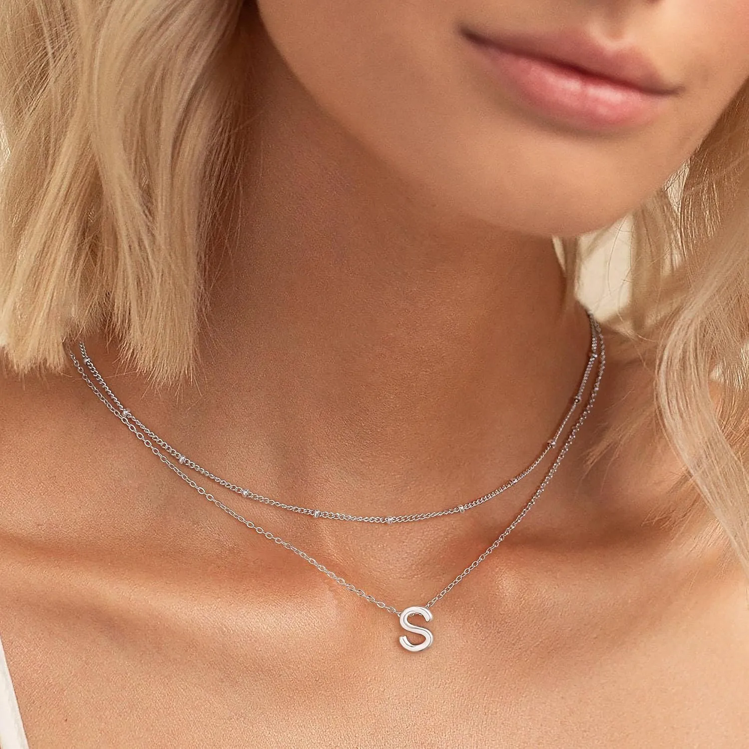 IEFWELL Dainty Initial Necklaces for Women Girls - 14K Gold White Gold Plated Letter A-Z Necklace Simple Choker Chain Necklaces, Layered Gold Jewelry for Women Teen Girls Gifts