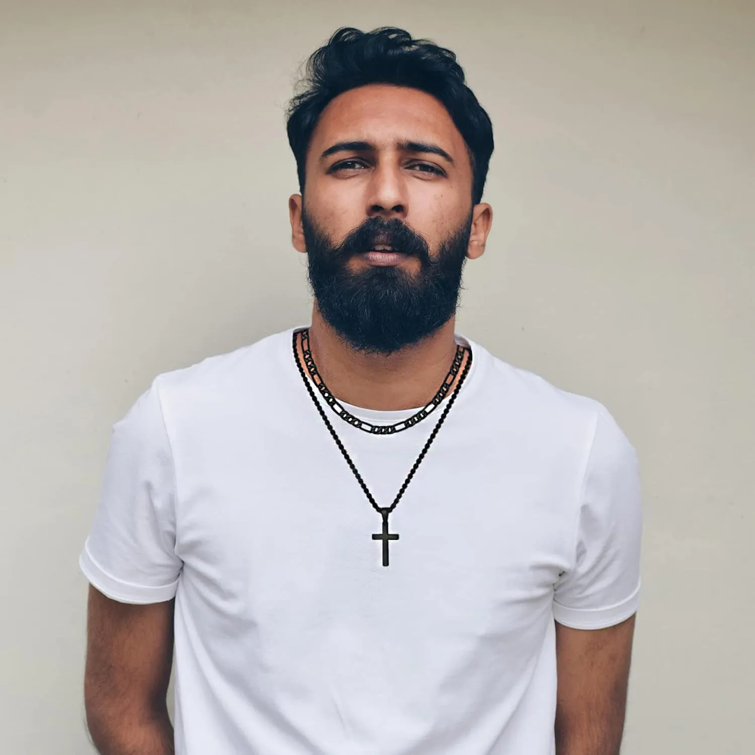 INENIMARTJ Layered Cross Necklace for Men,Stainless Steel Cross Pendant Necklaces Layered Figaro Chain Rolo Chain Faith Cross Necklace for Women 16 18 20 22 24 Inches Necklaces