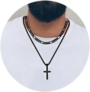 INENIMARTJ Layered Cross Necklace for Men,Stainless Steel Cross Pendant Necklaces Layered Figaro Chain Rolo Chain Faith Cross Necklace for Women 16 18 20 22 24 Inches Necklaces