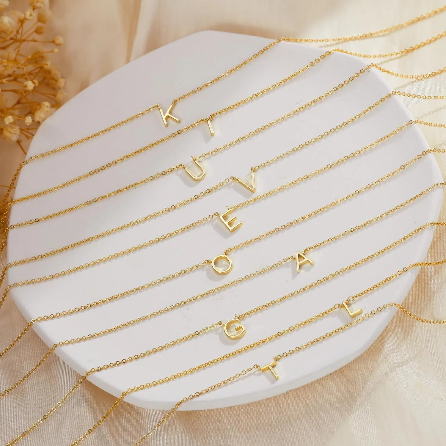 Initial necklace for Women 14k Gold Plated Dainty Letter Necklaces Tiny Cute Initial Pendant Choker Simple Trendy Personalized Letter Name Necklaces Gold Jewelry Gift for Women