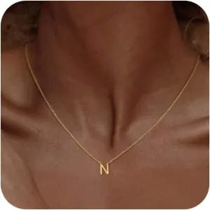 Initial necklace for Women 14k Gold Plated Dainty Letter Necklaces Tiny Cute Initial Pendant Choker Simple Trendy Personalized Letter Name Necklaces Gold Jewelry Gift for Women