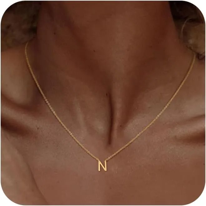 Initial necklace for Women 14k Gold Plated Dainty Letter Necklaces Tiny Cute Initial Pendant Choker Simple Trendy Personalized Letter Name Necklaces Gold Jewelry Gift for Women