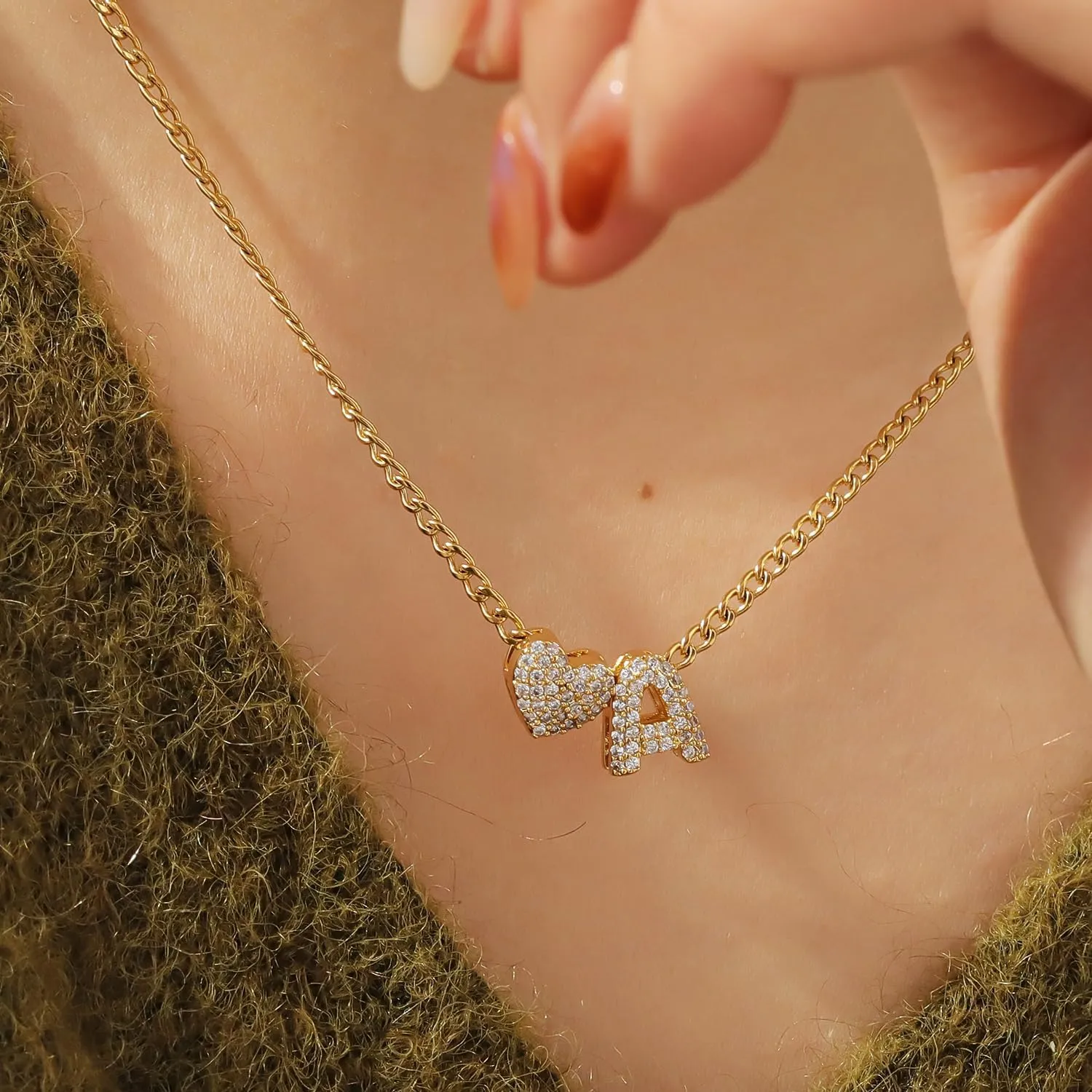 Initial Necklace For Women, Gold Initial Heart Pendant Necklace 14K A-Z Trendy Moissanite Letter Dainty Simple Necklaces Christmas Anniversary Birthday Jewelry Gift