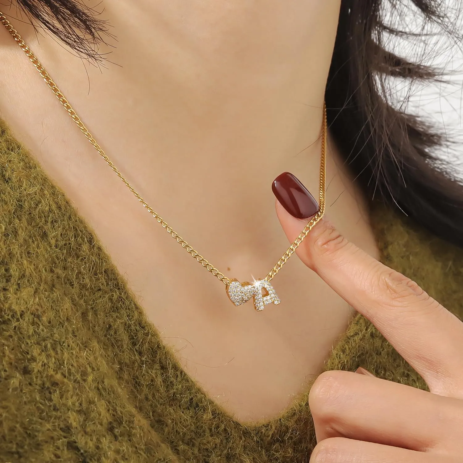 Initial Necklace For Women, Gold Initial Heart Pendant Necklace 14K A-Z Trendy Moissanite Letter Dainty Simple Necklaces Christmas Anniversary Birthday Jewelry Gift