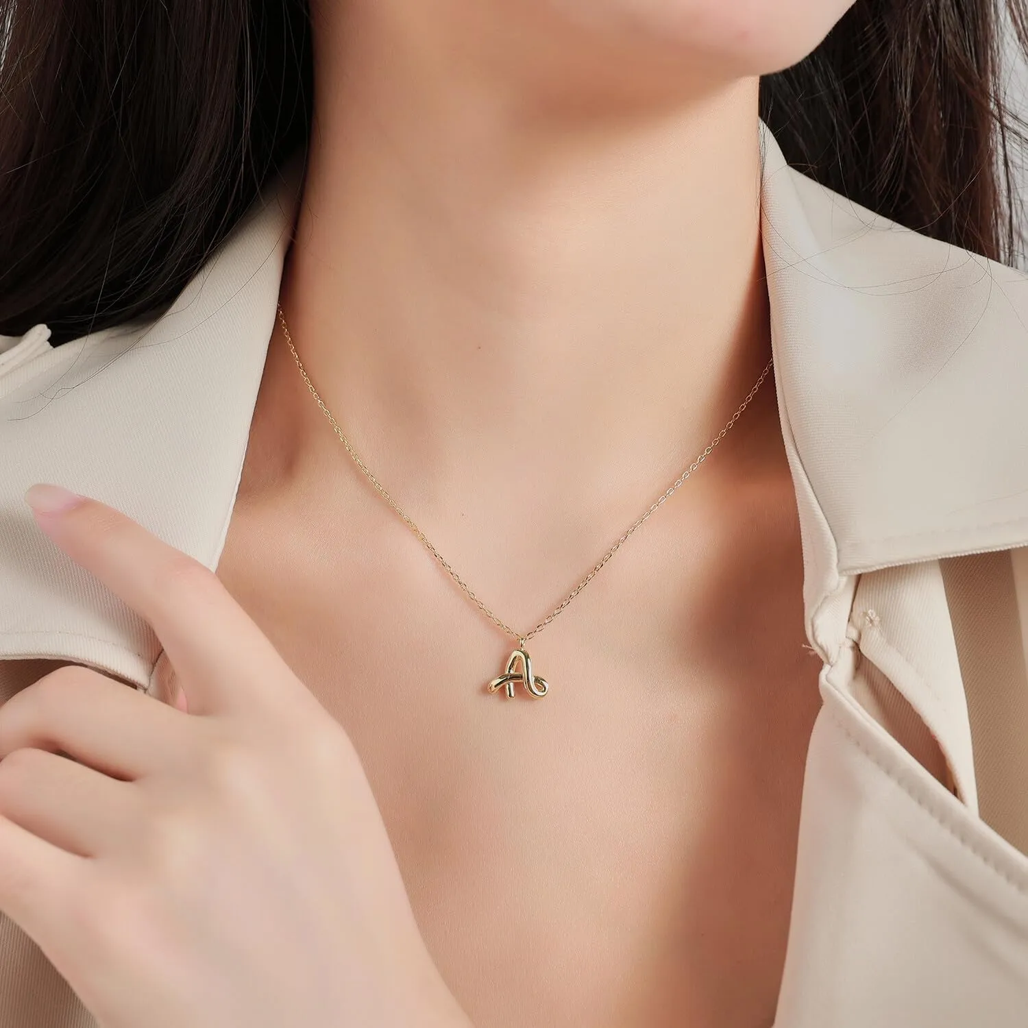 Initial Necklaces for Women, 14 K Gold Plated Necklace Dainty Personalized Custom Name Necklace for Women A-Z curved Letter Necklaces Jewelry Gift with Jewelry Box