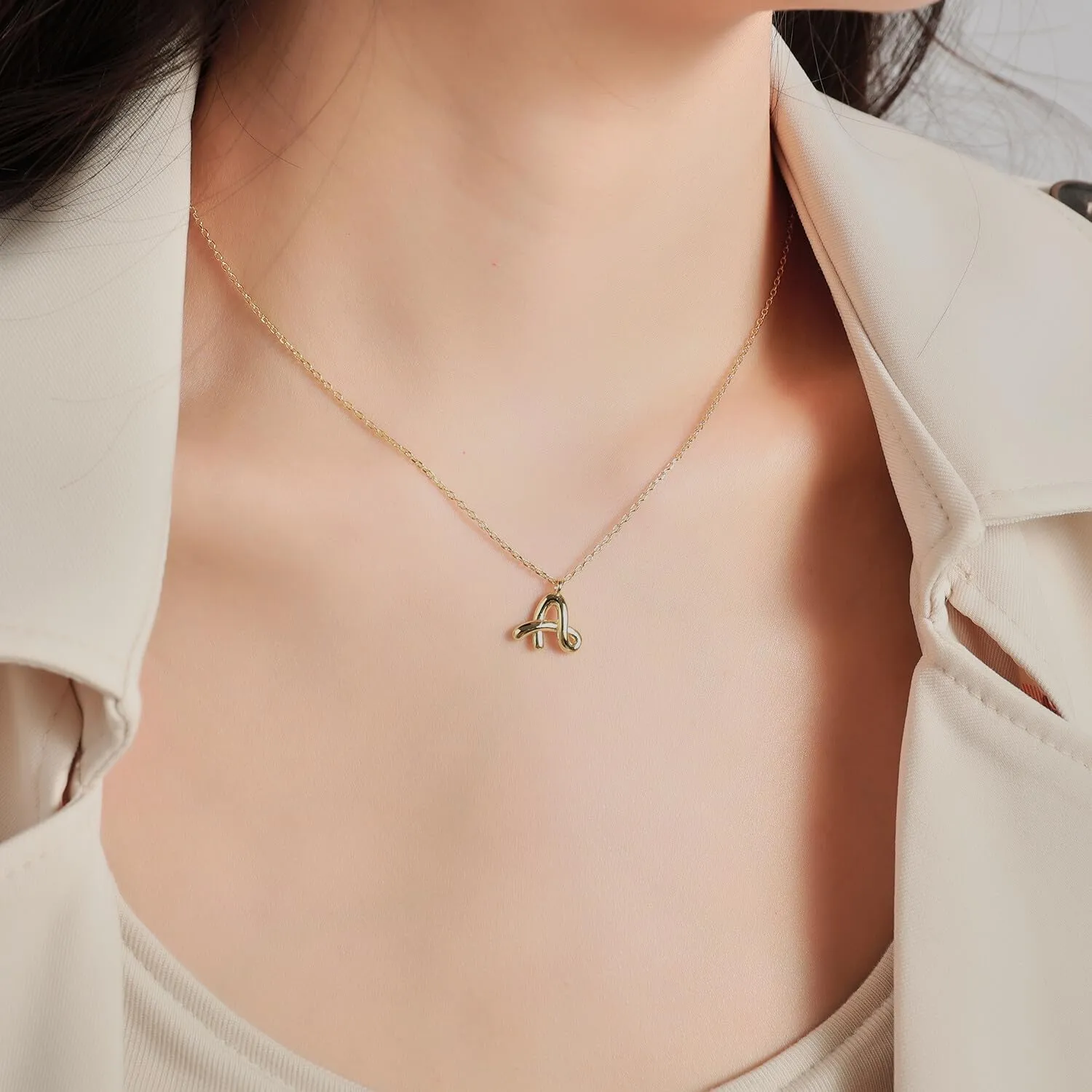 Initial Necklaces for Women, 14 K Gold Plated Necklace Dainty Personalized Custom Name Necklace for Women A-Z curved Letter Necklaces Jewelry Gift with Jewelry Box