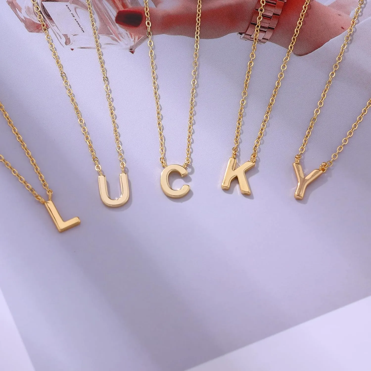 Initial Necklaces for Women, 14k Gold Plated Dainty Gold Letter Necklace Tiny Initial Pendant Necklace Cute Letter Name Choker Necklaces for Women Simple Gold Jewelry for Women Gifts