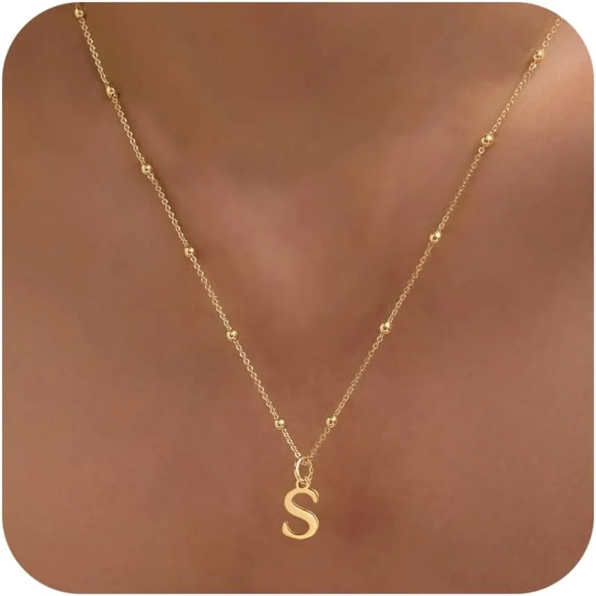 Initial Necklaces for Women Dainty Gold Letter Pendant Necklace 14k Gold Plated A-Z Name Necklaces Cute Charm Choker Necklace Fashion Accessories Non Tarnish Trendy Jewelry Gift