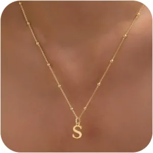 Initial Necklaces for Women Dainty Gold Letter Pendant Necklace 14k Gold Plated A-Z Name Necklaces Cute Charm Choker Necklace Fashion Accessories Non Tarnish Trendy Jewelry Gift
