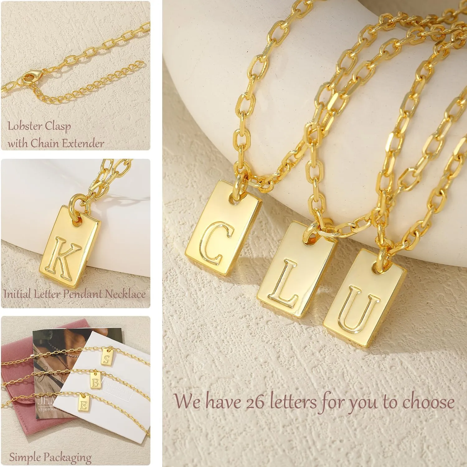 Initial Necklaces for Women Gold Dainty Letter Necklace Initial Tag Pendant Charm Necklace Trendy Gold Jewelry