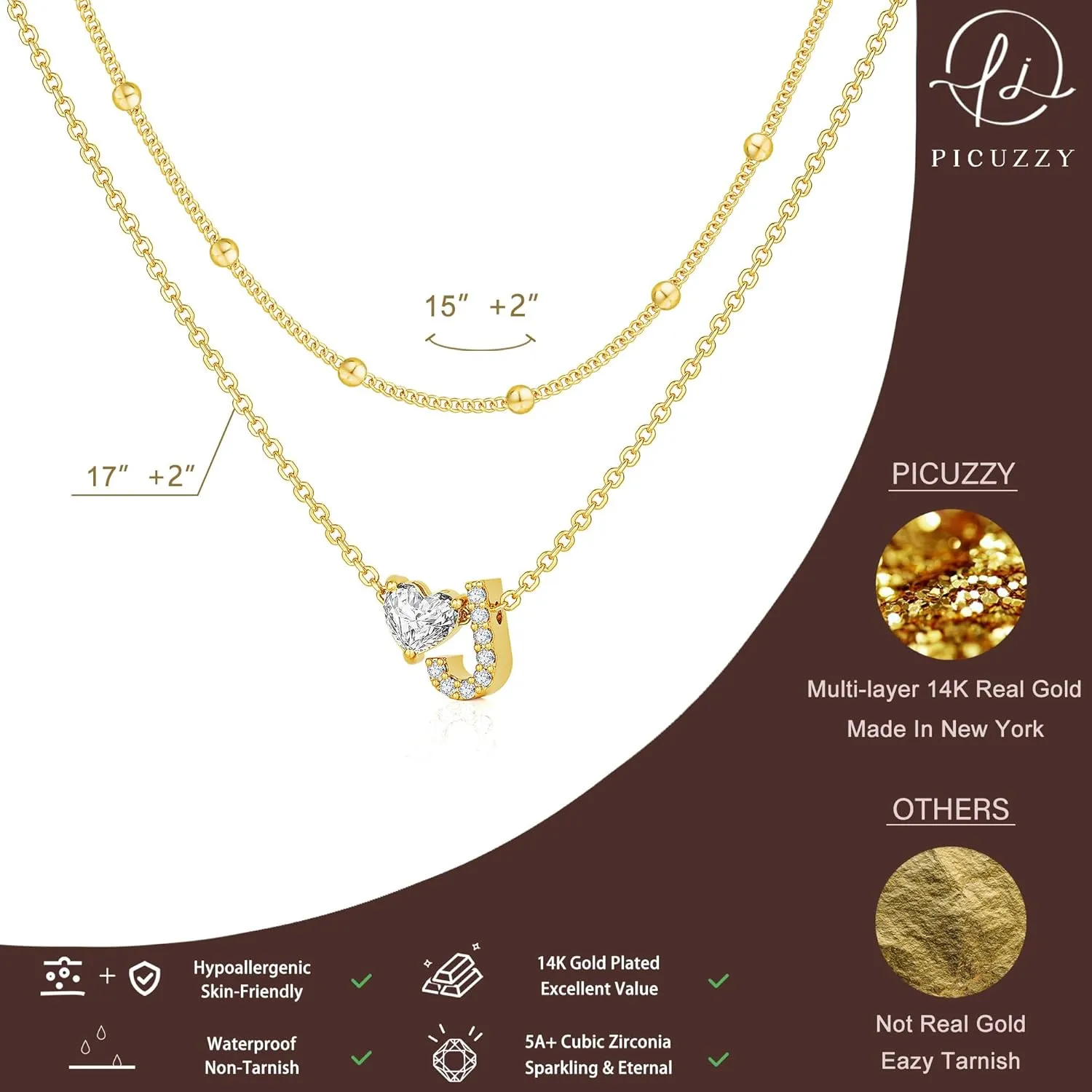 Initial Necklaces for Women, Layered 14K Gold Plated Letter A-Z Necklace Heart Pendant Cubic Zirconia Choker Necklaces for Women Trendy Monogram Name Necklace Personalized Jewelry for Women