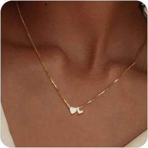 Initial Necklaces for Women,14K Gold Plated Dainty CZ Heart & A-Z Letter Charm Gold Necklace for Women Trendy Personalized Name Necklaces Gold Jewelry Birthday Gifts for Her