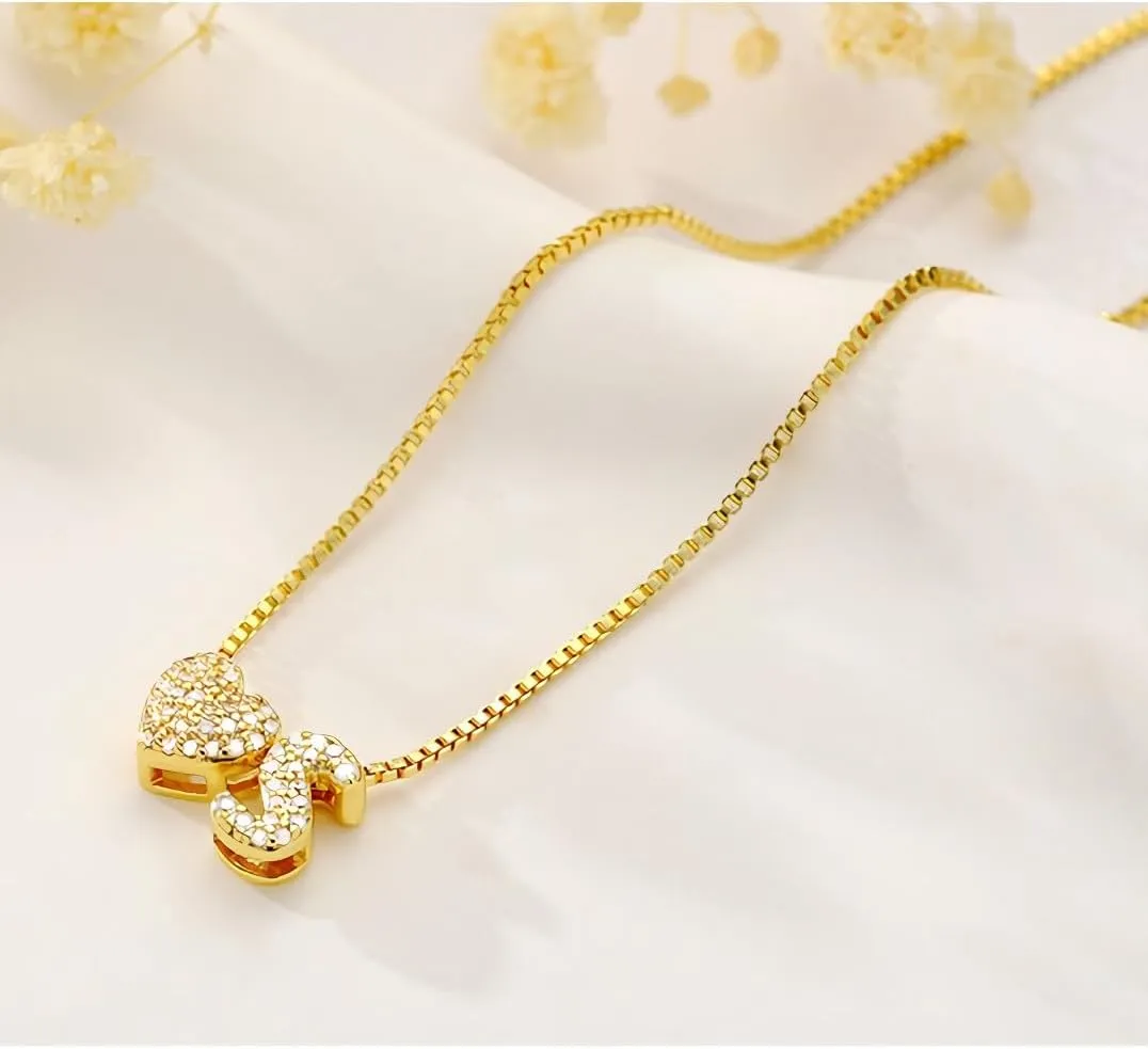 Initial Necklaces for Women,14K Gold Plated Dainty CZ Heart & A-Z Letter Charm Gold Necklace for Women Trendy Personalized Name Necklaces Gold Jewelry Birthday Gifts for Her