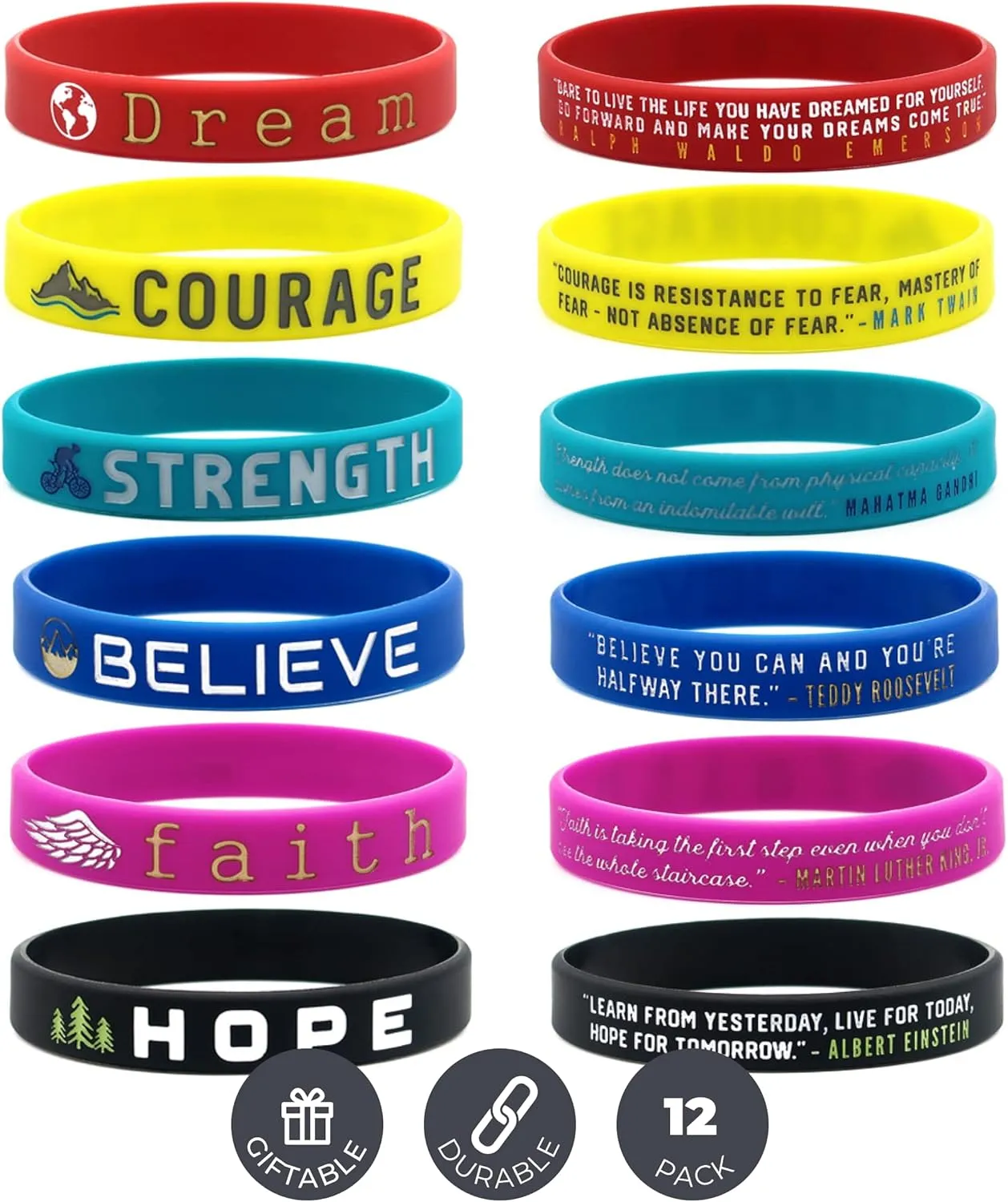 Inkstone Inspirational Quote Bracelets Dream Courage Strength Believe Faith Hope Silicone Rubber Wristbands
