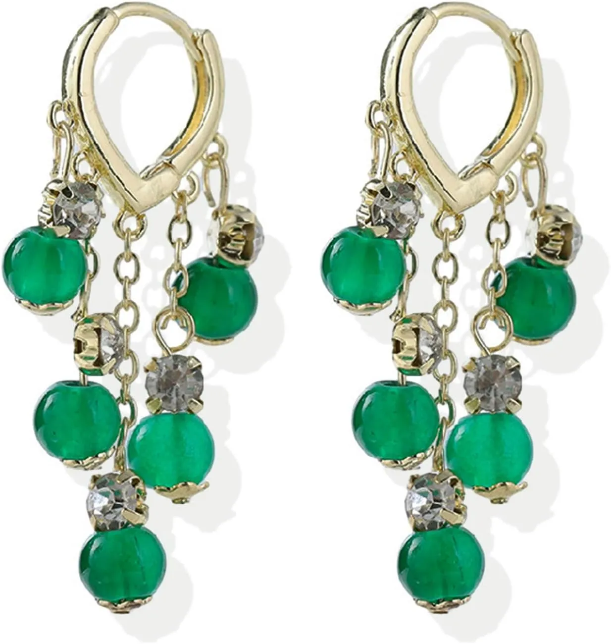 Jade Tassel Earrings for Women Cat's Eye Stone Earrings Green Hotan Jade Earrings Crystal Huggie Hoop Earrings Jade Lucky Jewelry Gifts for women
