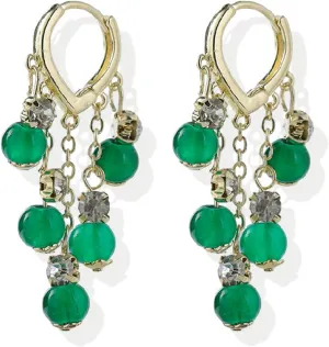 Jade Tassel Earrings for Women Cat's Eye Stone Earrings Green Hotan Jade Earrings Crystal Huggie Hoop Earrings Jade Lucky Jewelry Gifts for women