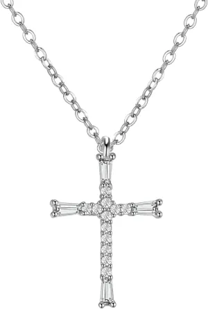 JENDEAR Dainty Necklaces for Women, 925 Sterling Sliver Necklace Cubic Zirconia Cross Pendant Trendy Jewelry Gifts