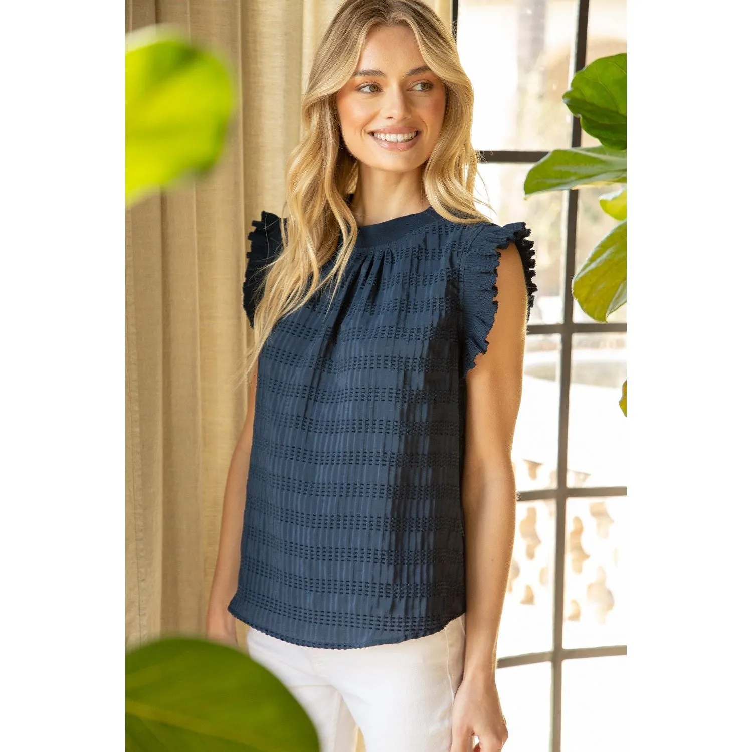 Jessie Rib Band Detailed Textured Top VOY Top