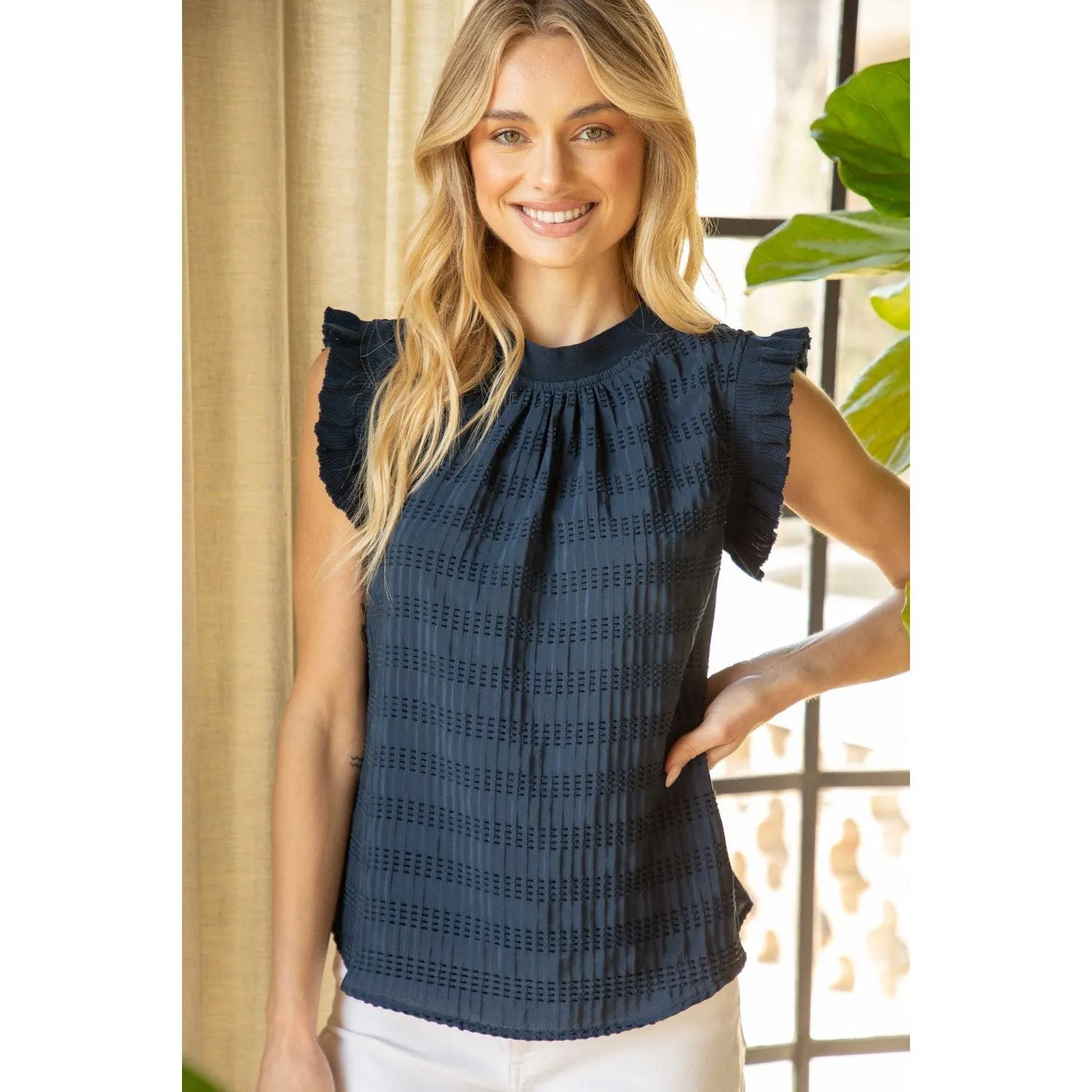 Jessie Rib Band Detailed Textured Top VOY Top