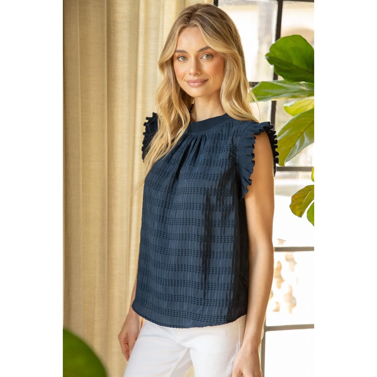 Jessie Rib Band Detailed Textured Top VOY Top