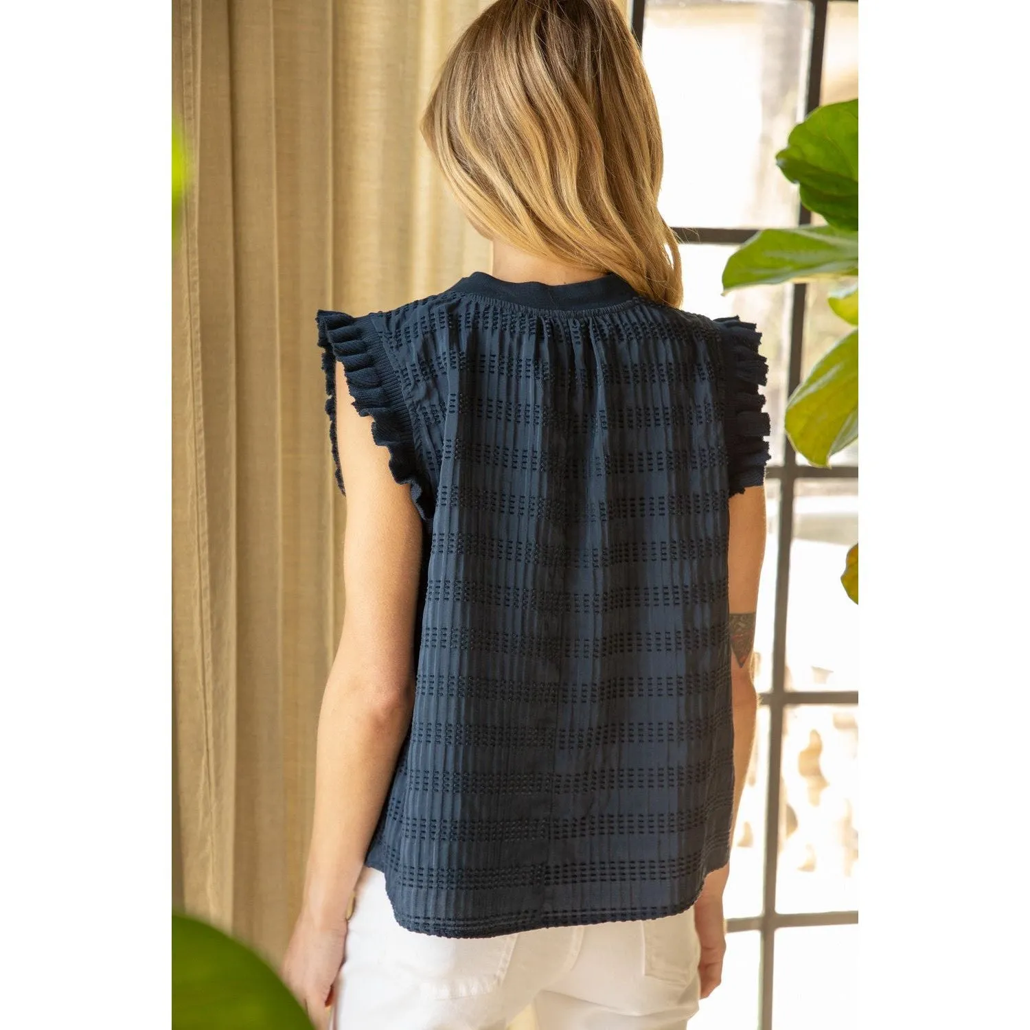 Jessie Rib Band Detailed Textured Top VOY Top