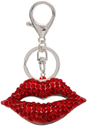 JewelBeauty Big Kiss Lips Keychain Purse Charm Bling Crystal Key Ring Bag Charm Red Keyring(Silver Keyring)