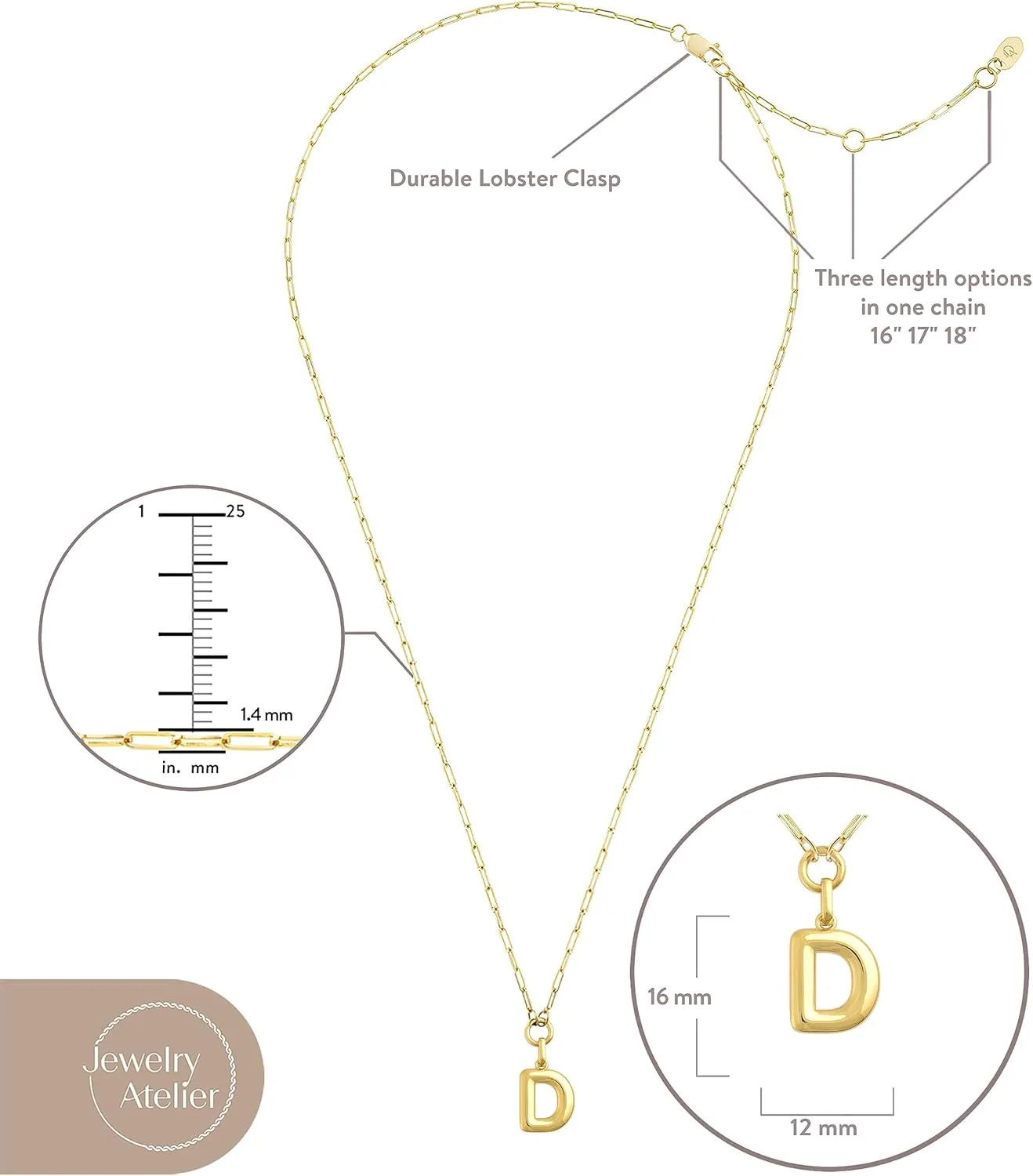 Jewelry Atelier Gold-Filled Initial Necklace for Women  Layered Initial Necklace with A-Z Pendant  14k Gold-Filled Paperclip Chain Cute Layered Gold Choker  Gold Jewelry for Women