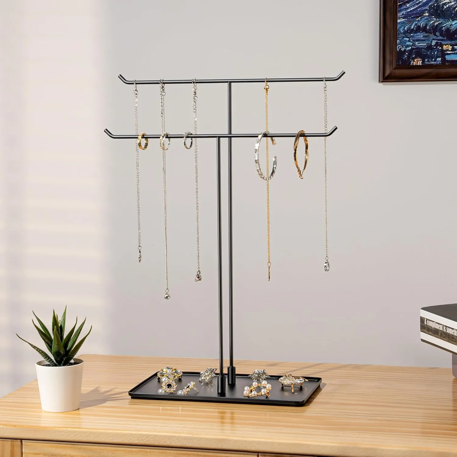Jewelry Stand Aesthetic Necklace Holder: Metal Necklace Organizer for Home Decor, Black